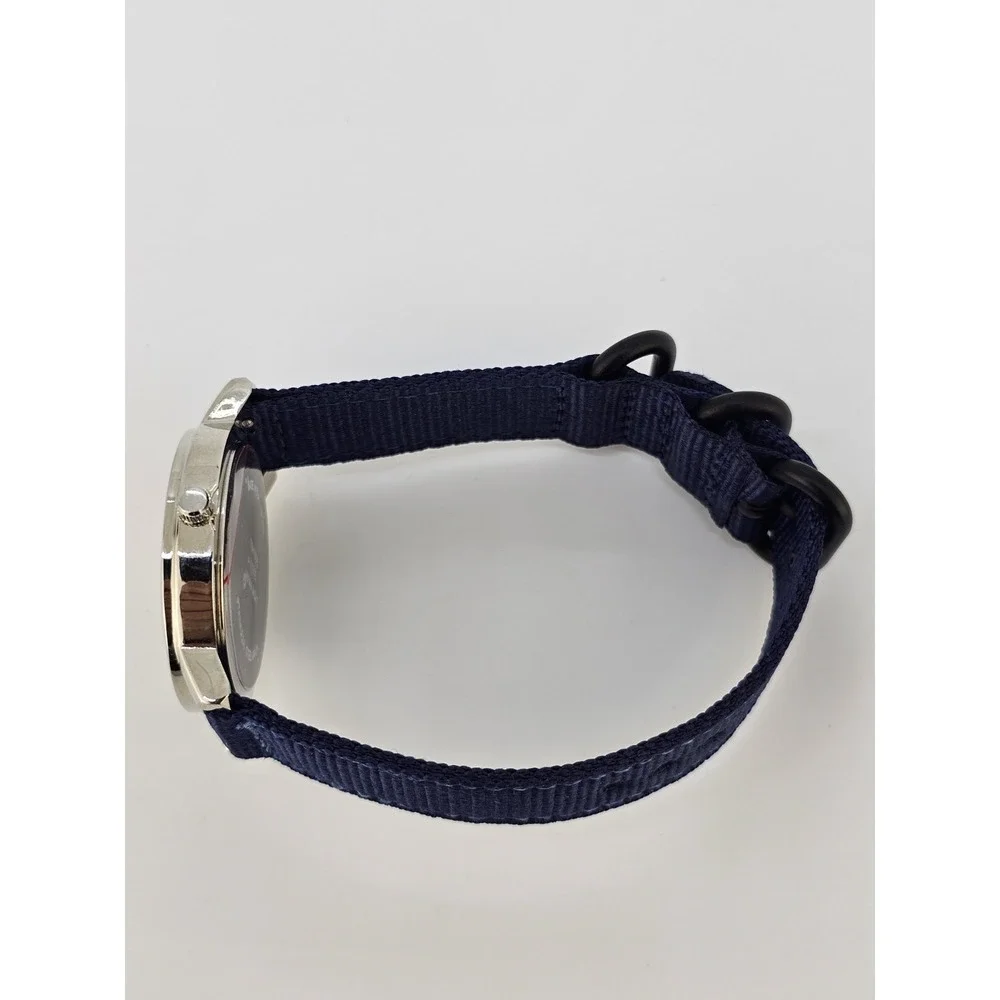 Unisex Analog Watch 38MM Gold Dial New Dark Blue Canvas Bands New Battery